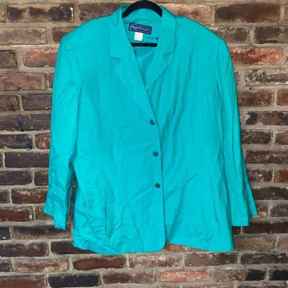 Maggie McNaughton Green Turquoise Linen Blend Blazer/24W